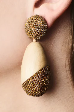 Christina Earrings-Wood/Crystals-Sachin & Babi Fashion