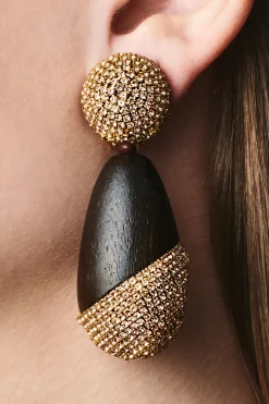 Christina Earrings-Wood/Crystals-Sachin & Babi Fashion